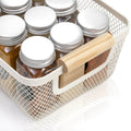 White Mesh Storage Basket with Wooden Handles