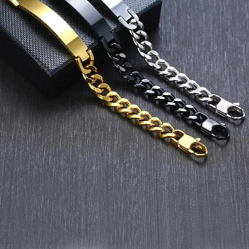 Vnox Free Personalize Names Stainless Steel ID Bracelets for Men,Custom Love Gift for Father Husband Son, 9/12mm Wide EleganceJewellery