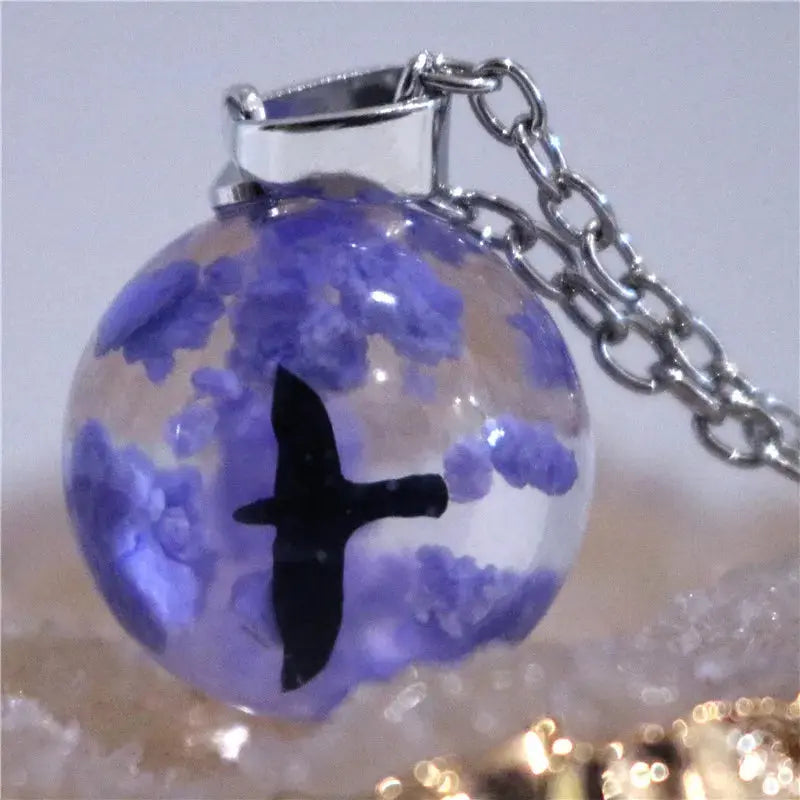 Chic Transparent Luminous Resin Round Ball Pendant Necklace Women Men Fashion Blue Sky Clouds Birds Necklace Jewelry theelegancejewellery