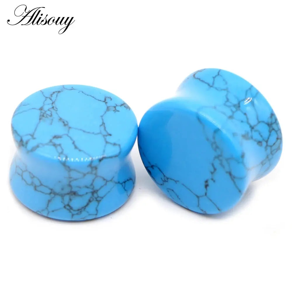 Ear Expander Ear Piercing 1 Pair of Opalite Stone Ear Plugs Tunnels Gauges Expander Body Piercing Jewelry EleganceJewellery