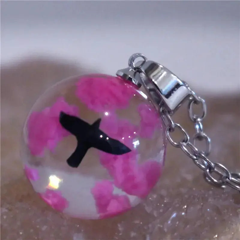 Chic Transparent Luminous Resin Round Ball Pendant Necklace Women Men Fashion Blue Sky Clouds Birds Necklace Jewelry theelegancejewellery