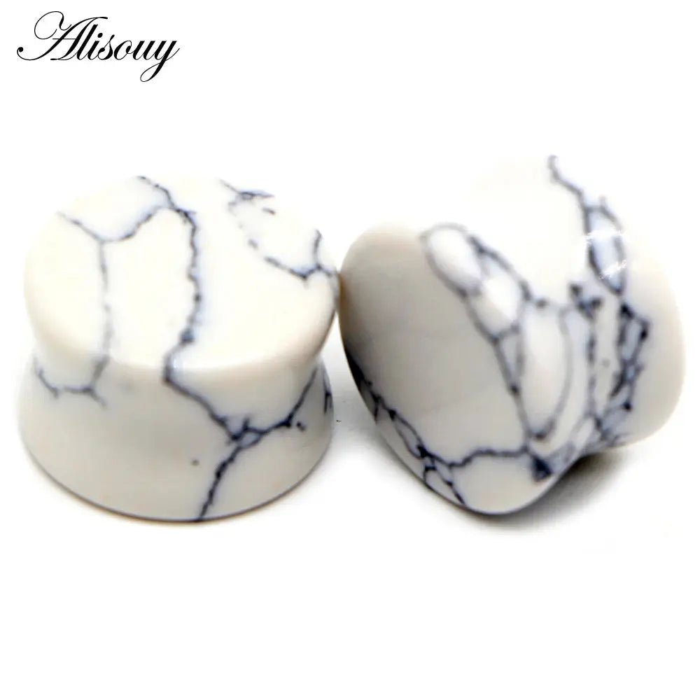 Ear Expander Ear Piercing 1 Pair of Opalite Stone Ear Plugs Tunnels Gauges Expander Body Piercing Jewelry EleganceJewellery