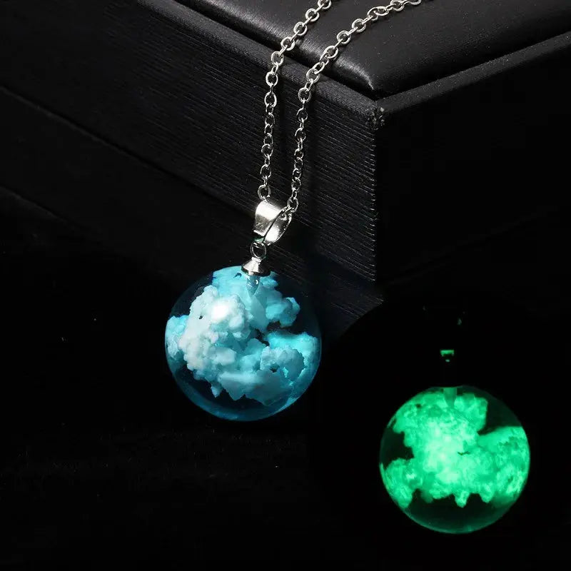 Chic Transparent Luminous Resin Round Ball Pendant Necklace Women Men Fashion Blue Sky Clouds Birds Necklace Jewelry theelegancejewellery