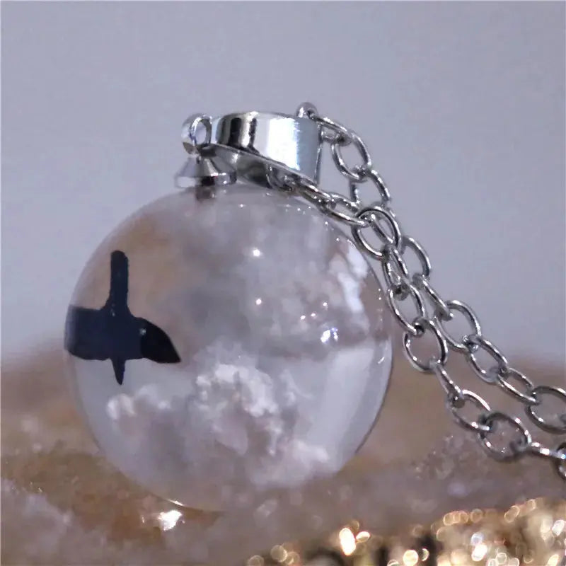 Chic Transparent Luminous Resin Round Ball Pendant Necklace Women Men Fashion Blue Sky Clouds Birds Necklace Jewelry theelegancejewellery