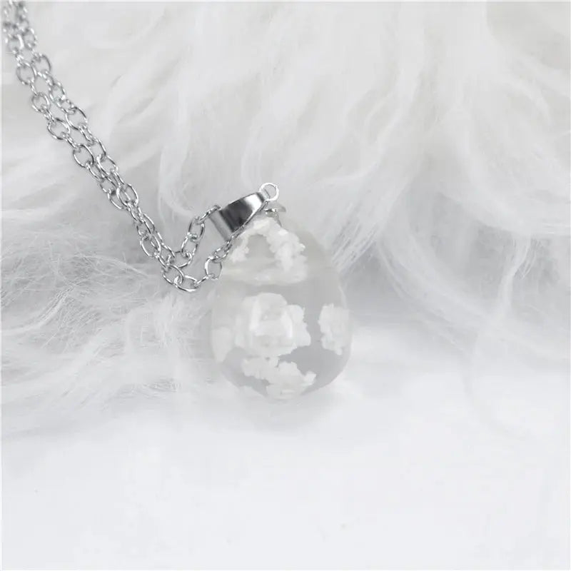 Chic Transparent Luminous Resin Round Ball Pendant Necklace Women Men Fashion Blue Sky Clouds Birds Necklace Jewelry theelegancejewellery