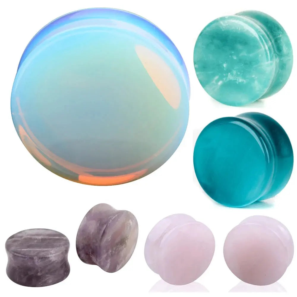Ear Expander Ear Piercing 1 Pair of Opalite Stone Ear Plugs Tunnels Gauges Expander Body Piercing Jewelry EleganceJewellery