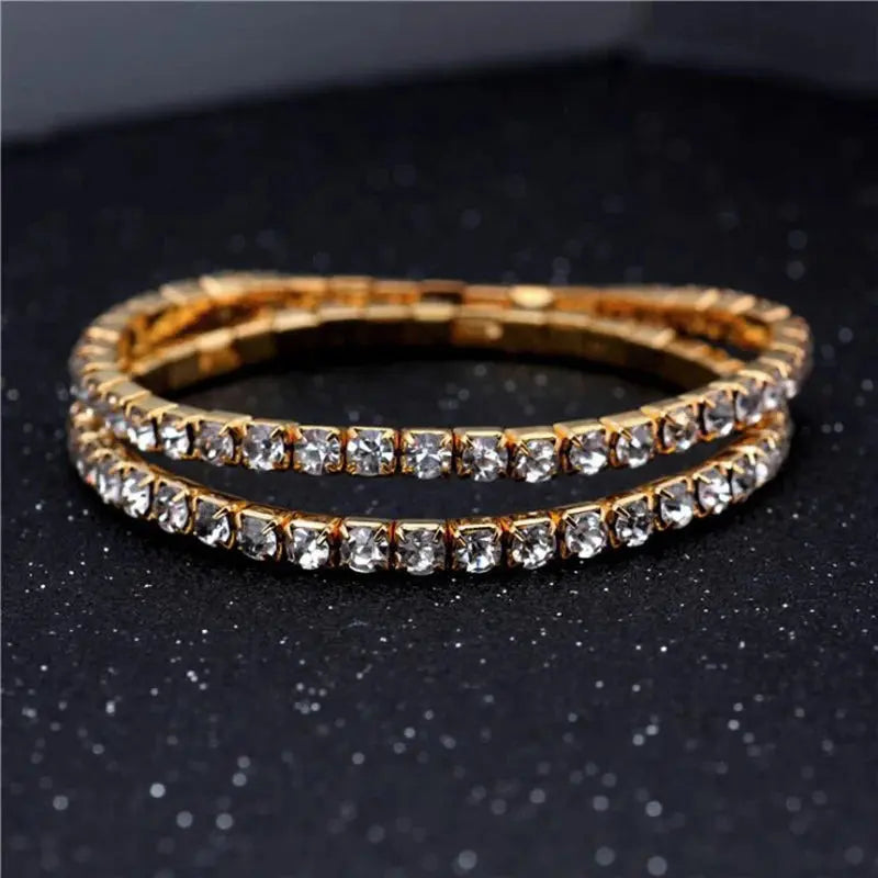 New Fashion Crystal Women's Bracelet Bangle Chains Crystal Gold Color Elastic Bracelets Hand Jewelry Wedding Accessories theelegancejewellery