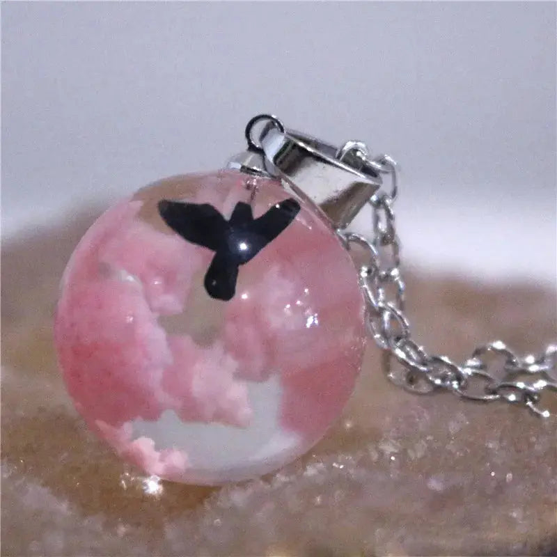 Chic Transparent Luminous Resin Round Ball Pendant Necklace Women Men Fashion Blue Sky Clouds Birds Necklace Jewelry theelegancejewellery