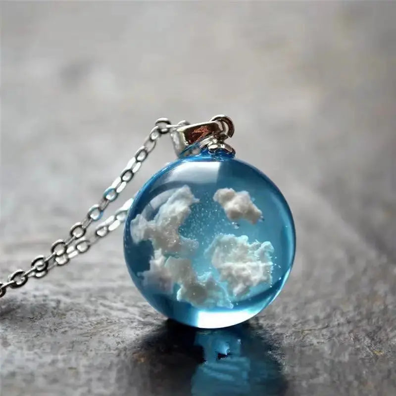 Chic Transparent Luminous Resin Round Ball Pendant Necklace Women Men Fashion Blue Sky Clouds Birds Necklace Jewelry theelegancejewellery