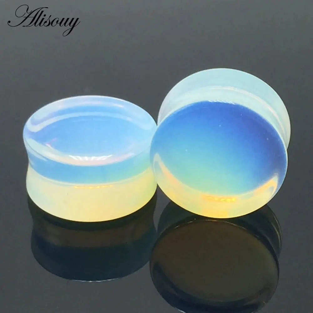 Ear Expander Ear Piercing 1 Pair of Opalite Stone Ear Plugs Tunnels Gauges Expander Body Piercing Jewelry EleganceJewellery
