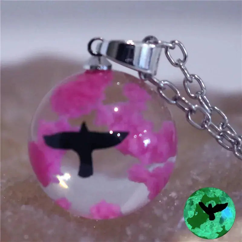 Chic Transparent Luminous Resin Round Ball Pendant Necklace Women Men Fashion Blue Sky Clouds Birds Necklace Jewelry theelegancejewellery