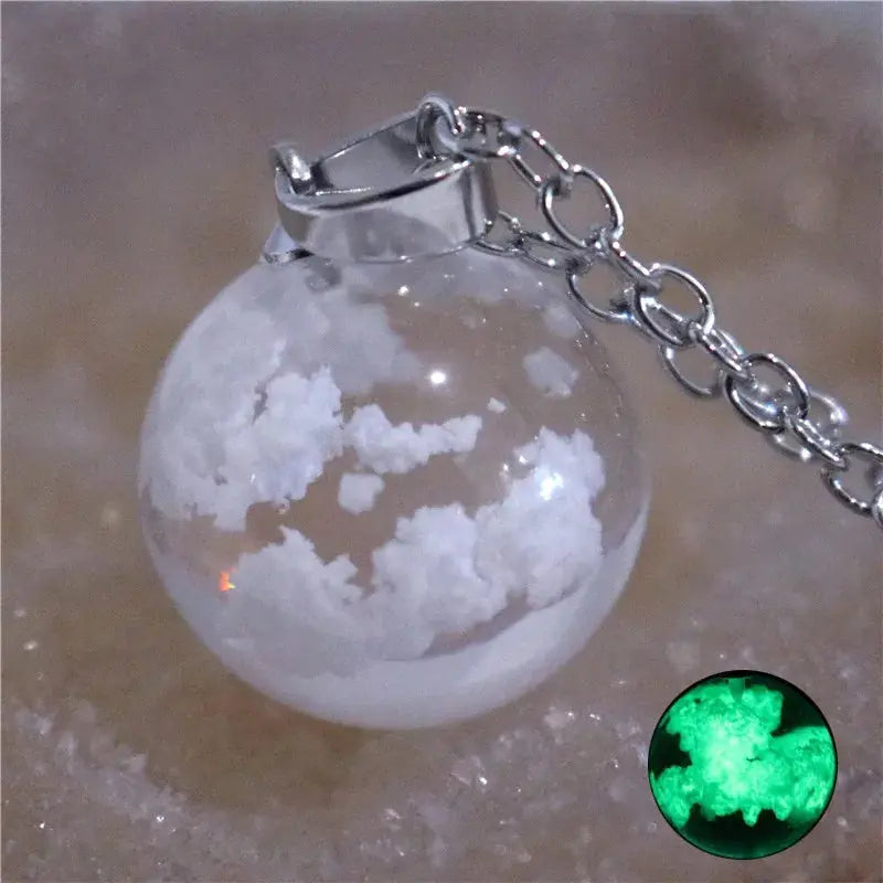 Chic Transparent Luminous Resin Round Ball Pendant Necklace Women Men Fashion Blue Sky Clouds Birds Necklace Jewelry theelegancejewellery