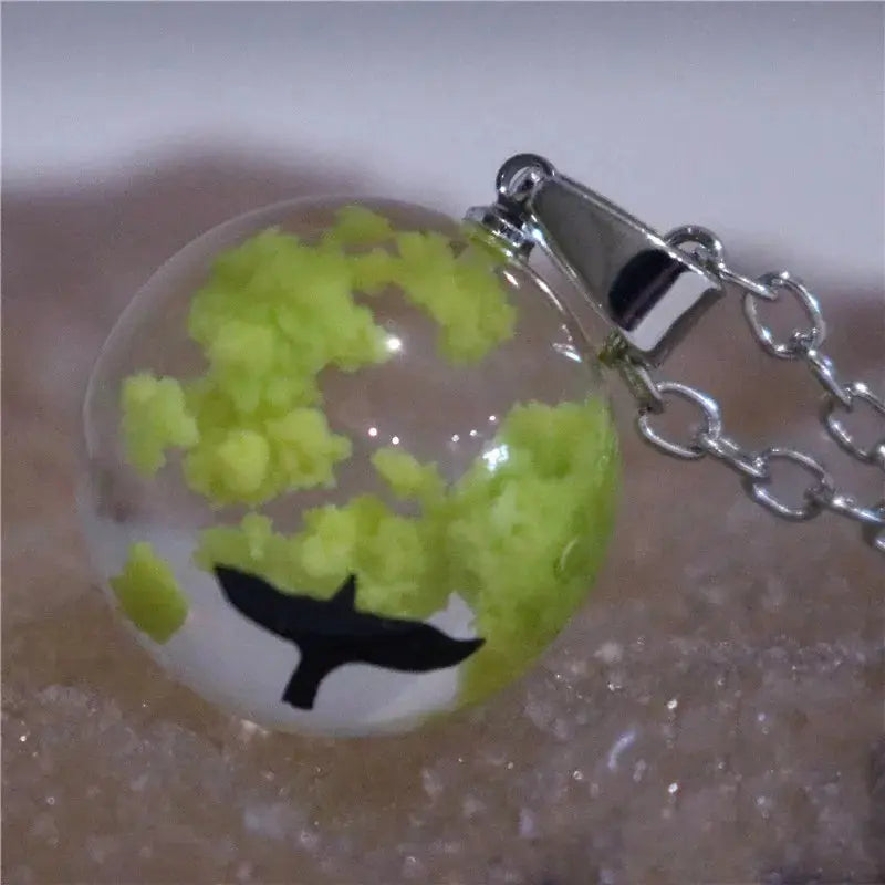 Chic Transparent Luminous Resin Round Ball Pendant Necklace Women Men Fashion Blue Sky Clouds Birds Necklace Jewelry theelegancejewellery
