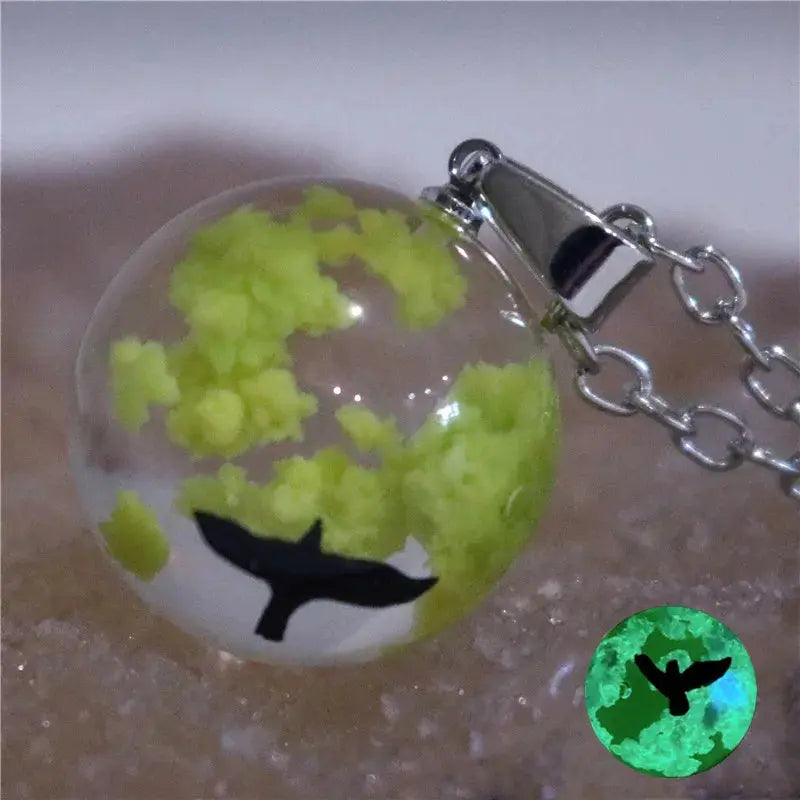 Chic Transparent Luminous Resin Round Ball Pendant Necklace Women Men Fashion Blue Sky Clouds Birds Necklace Jewelry theelegancejewellery