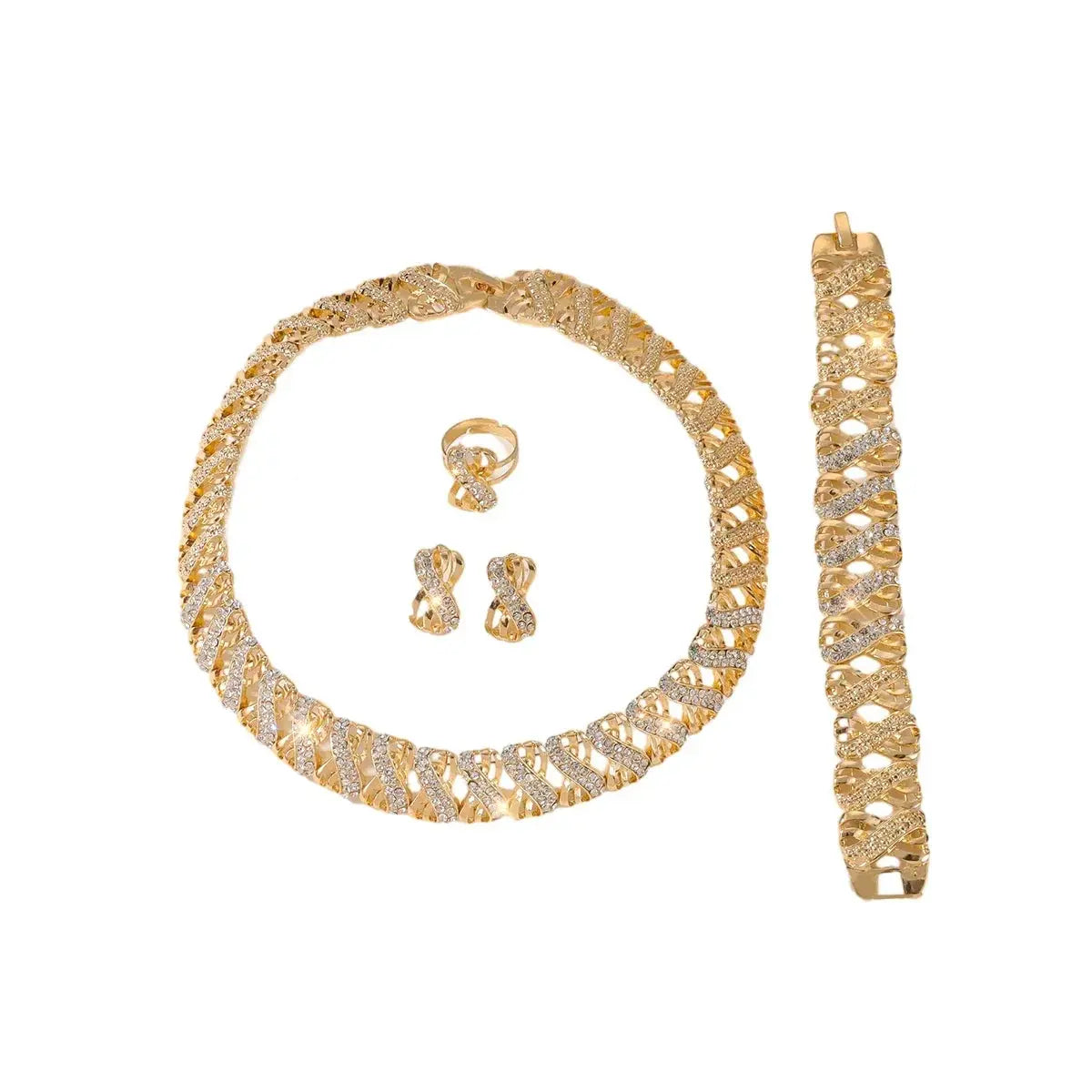 Fashion 18k Gold Plated Jewelry Set Dubai African Choker Necklace Earrings Rings Wedding Bridal Jewellery Sets for Women theelegancejewellery