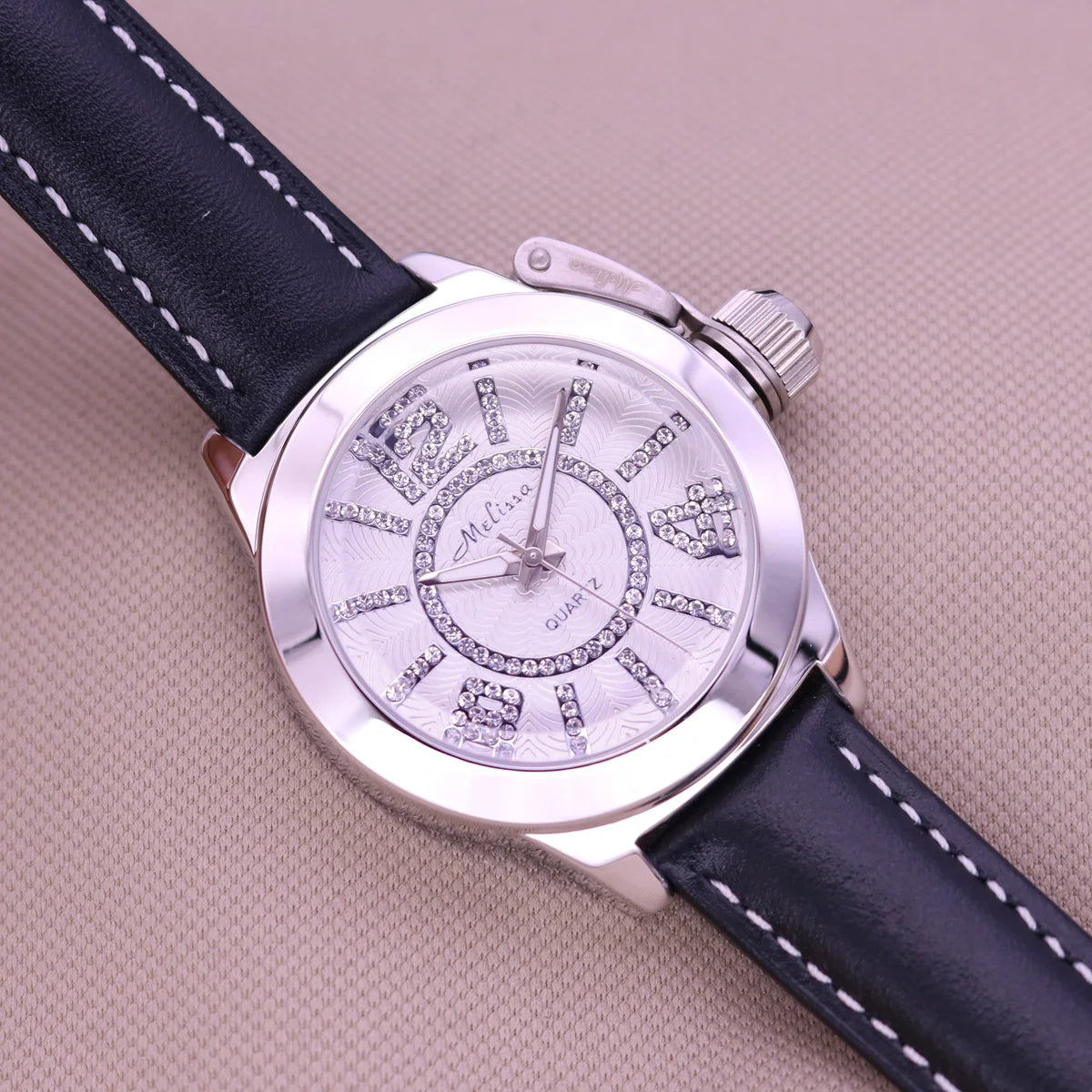Sale Melissa Luxury Lady Women's Watch Rhinestone Crystal Fashion Hours Bracelet Real Leather Girl Birthday Gift