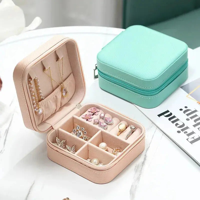 Portable Mini PU Leather Jewelry Box - Velvet Lined Multi-Compartment Organizer for Rings, Earrings & Necklace EleganceJewellery