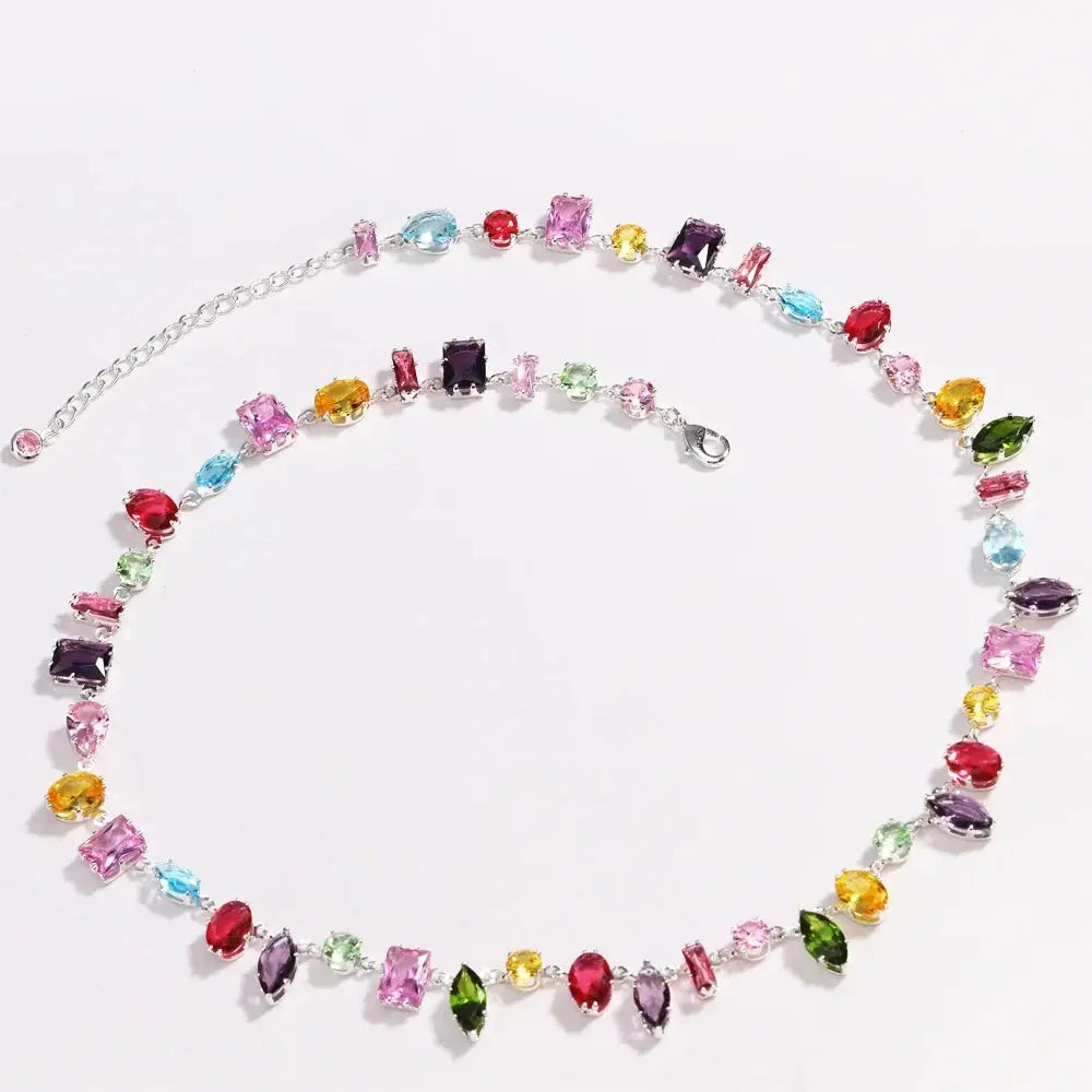 Brand 18K Gold Plated New Luxury Colourful Crystal Zircon Necklace For Women Fashion Party Jewelry Accessories Ladies Jewellery theelegancejewellery