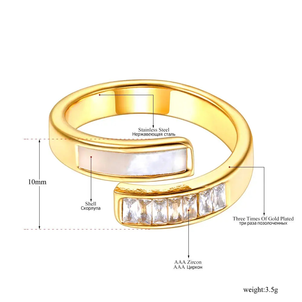 Lokaer Fashion Cubic Zirconia Stainless Steel Waterproof Geometric Ring for Women White Shell Charm Personalized Jewelry R23016 EleganceJewellery