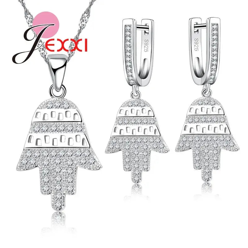 Fabulous Tree Design Jewelry Set For Women Silver Color And Bright Crystal Earrings And Necklace Pendents theelegancejewellery