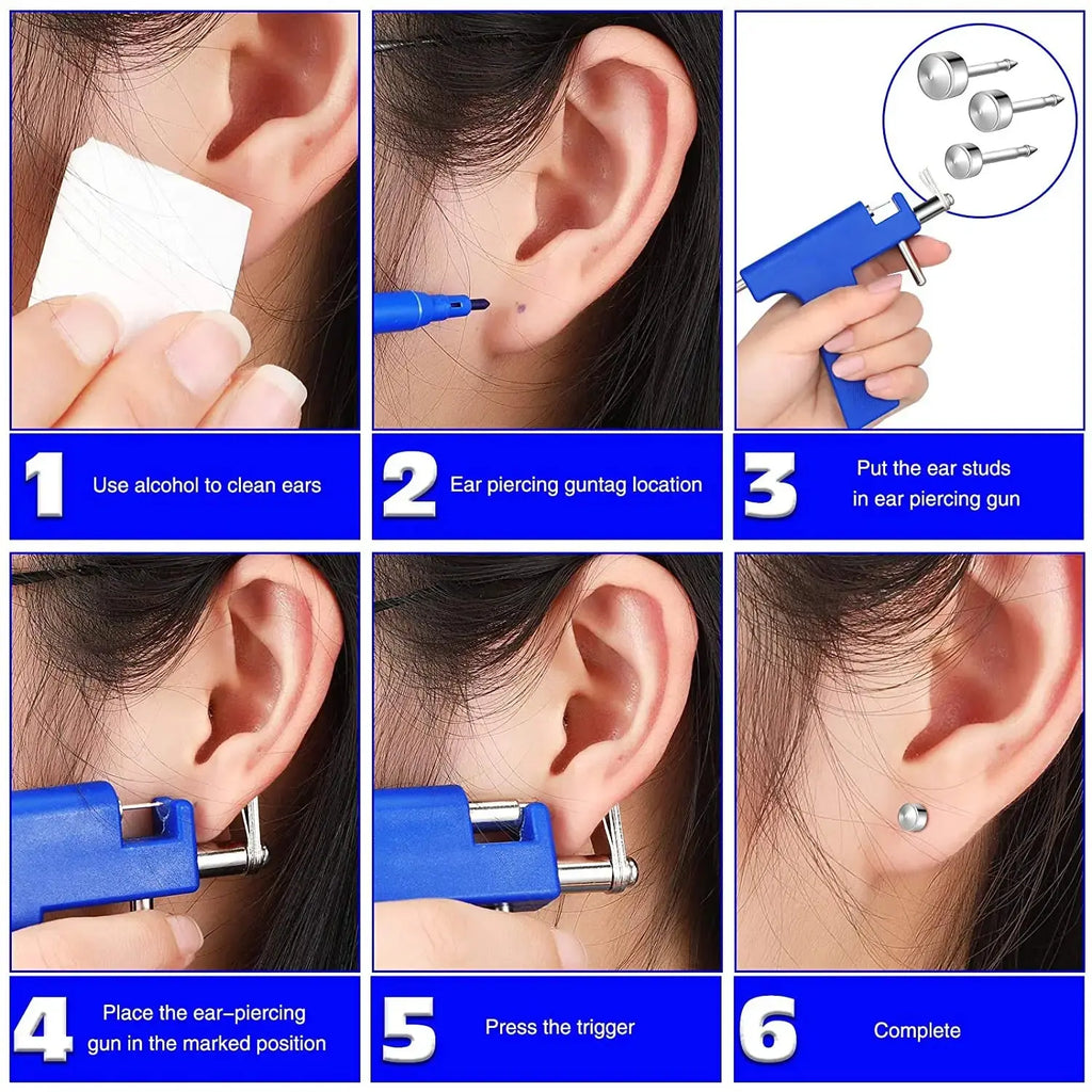 Professional Ear Piercing Gun Tool Set Professional Ear Piercing Gun Tool Set 98pcs Ear Studs Steel Ear Nose Navel Body Piercing theelegancejewellery
