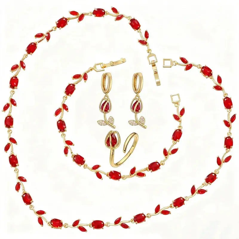 Exquisite Tulip Jewellery Set Includes (Earrings, Necklace, Bracelet, Ring) A Complete Evening Ensemble for the Lady theelegancejewellery