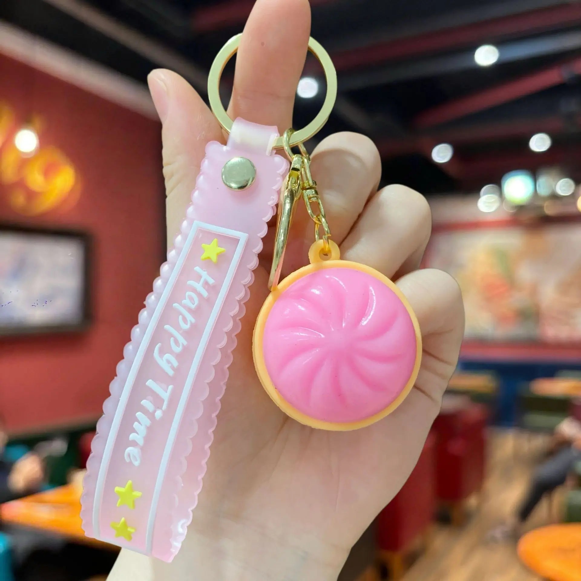 Squishy Dumplings Keychain Press Button Stress Relief Mini Keyboard Fidget Keyrings LED Lighting Hanging Bags Pendent Gifts