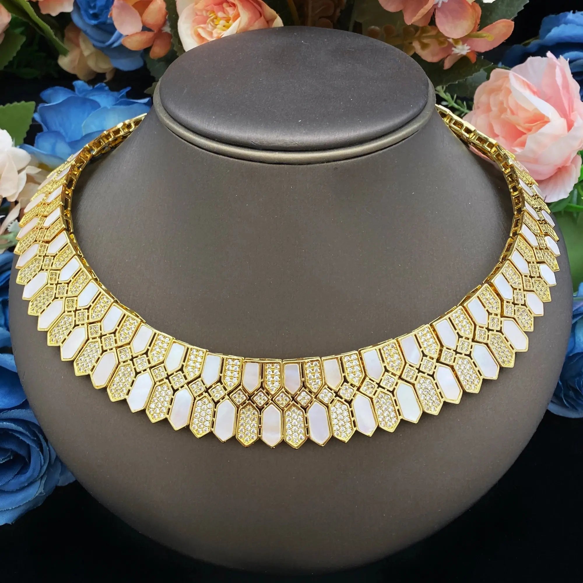 HOT  Jewelry Sets For Woman Wedding Parties Jewellery Necklace Earrings Rings Bracelets For Gift Plating18k With CZ White shell theelegancejewellery