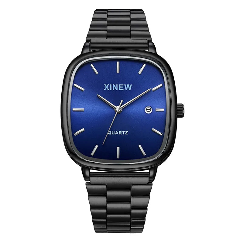 Genuine XINEW Brand Men Watches Silver Students Boys Fashion Full Stainless Steel Band Date Quartz Watch Relogios Masculinos