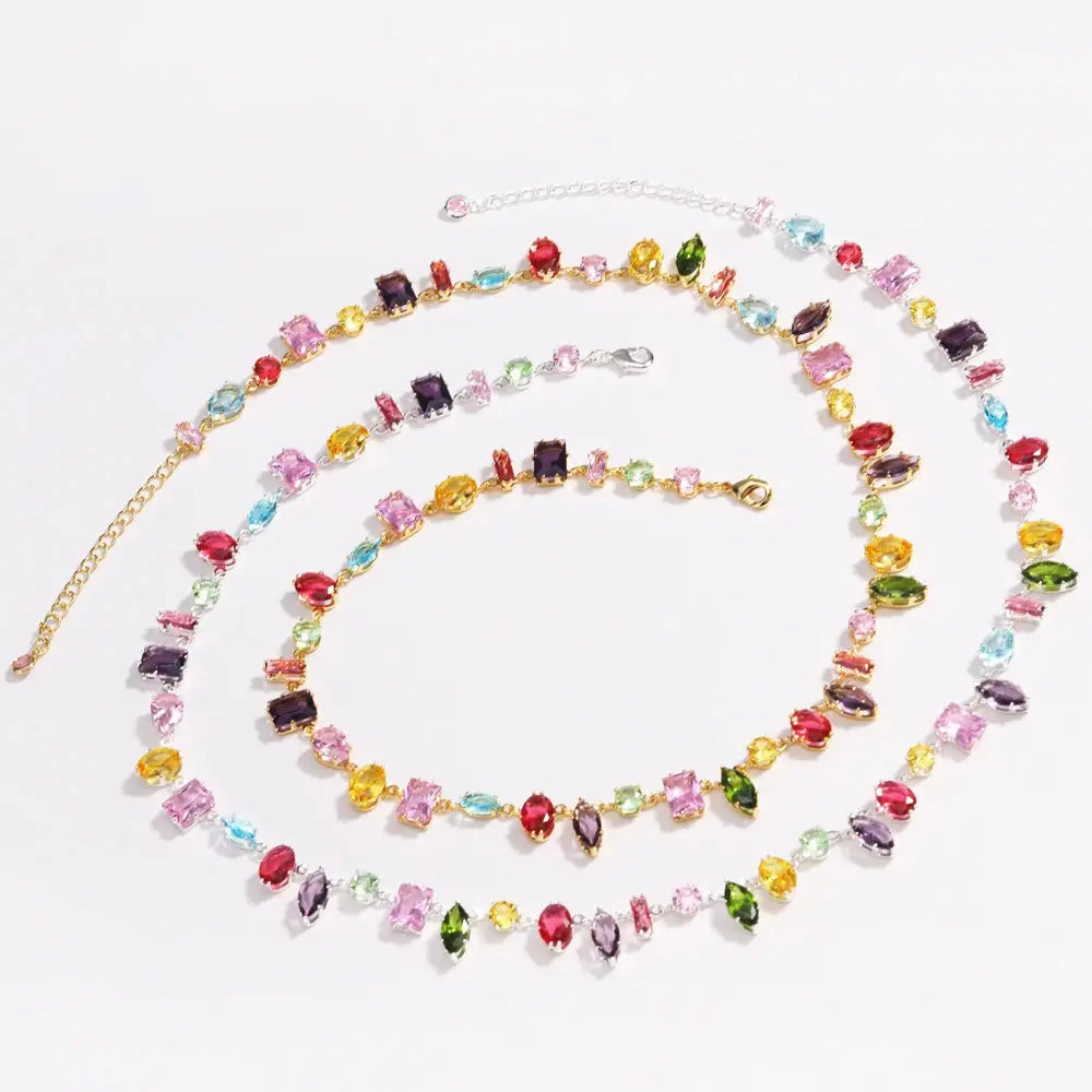 Brand 18K Gold Plated New Luxury Colourful Crystal Zircon Necklace For Women Fashion Party Jewelry Accessories Ladies Jewellery theelegancejewellery