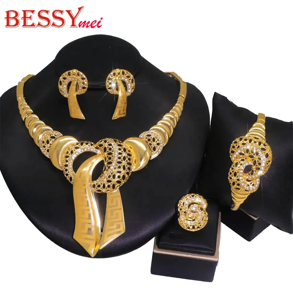 4Pcs/Set Fashion Party Jewelry Set For Women Exaggeration Statement Big Jewellery Hight Quality 18K Gold Plated Jewelery Gifts theelegancejewellery