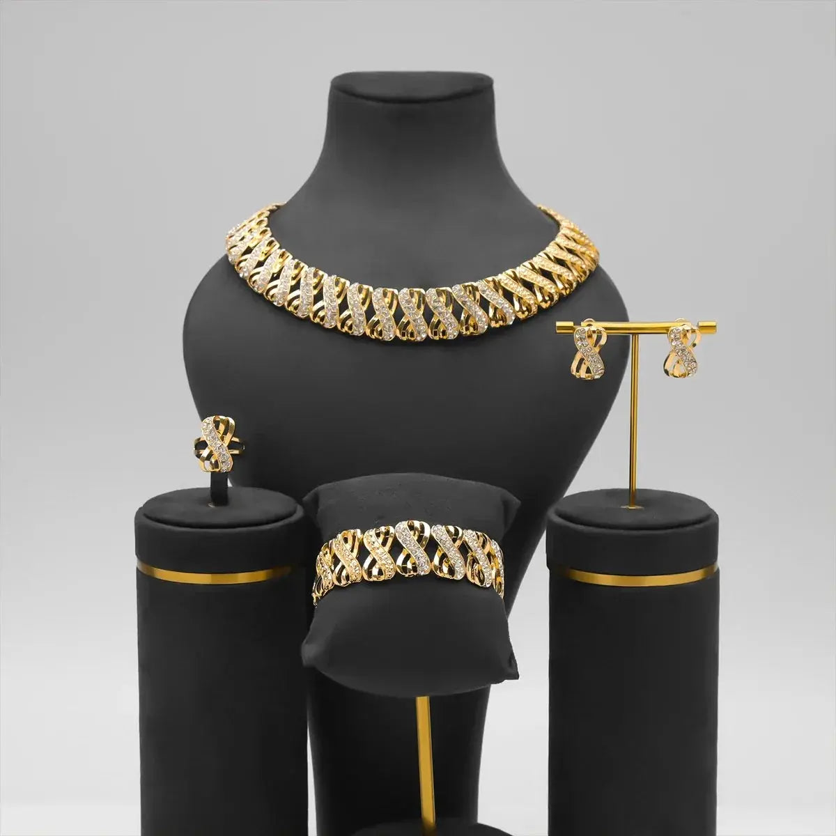Fashion 18k Gold Plated Jewelry Set Dubai African Choker Necklace Earrings Rings Wedding Bridal Jewellery Sets for Women theelegancejewellery