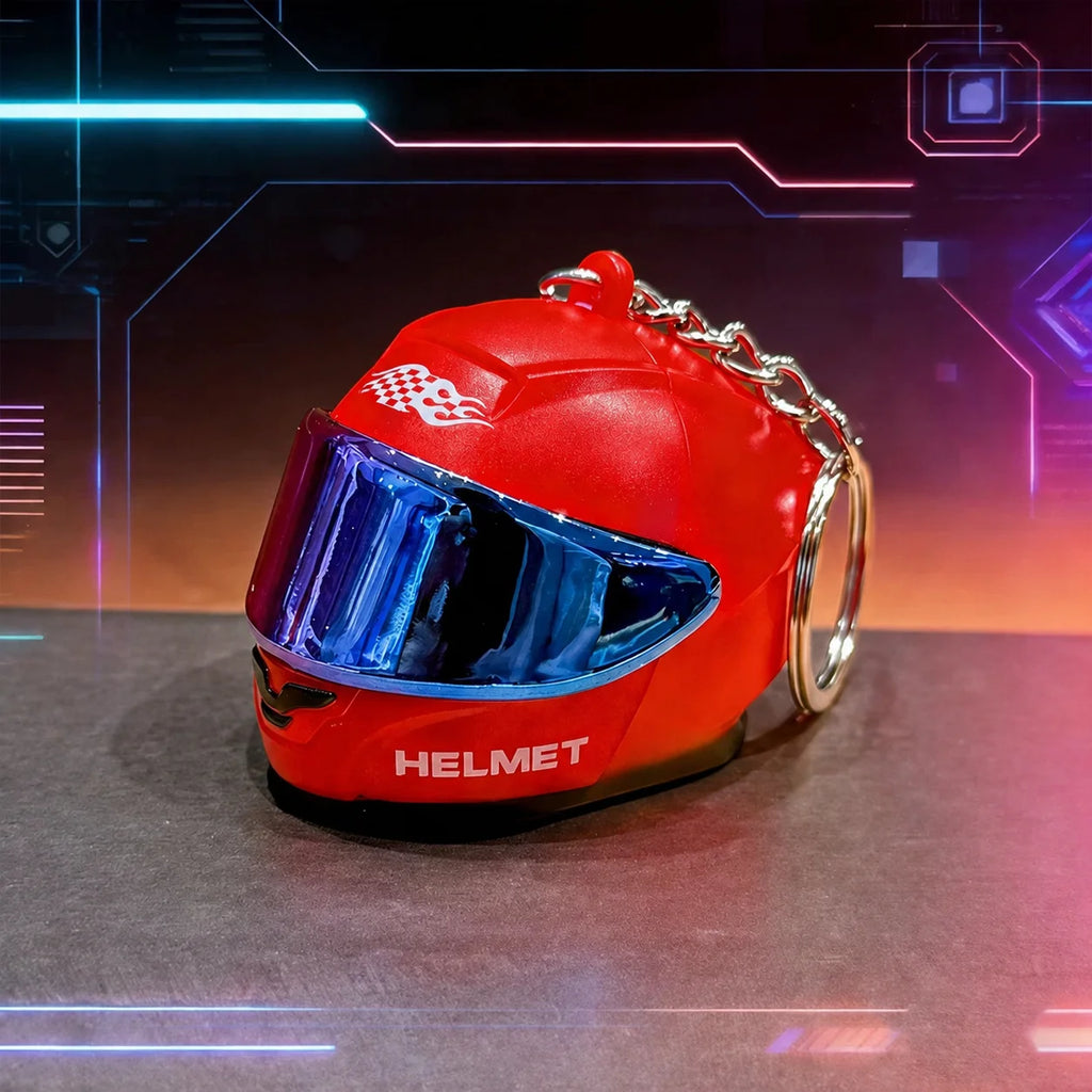 Cool Motorcycle Helmet Keychain with Light Creative Mini Helmet Key Chain for Bags, Keys, Night Warning Light