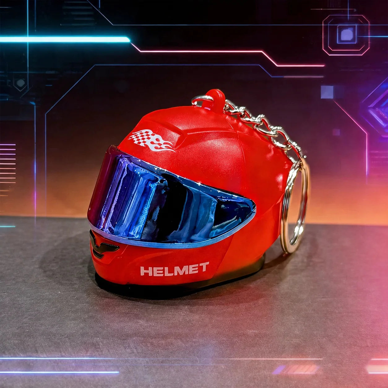 Cool Motorcycle Helmet Keychain with Light Creative Mini Helmet Key Chain for Bags, Keys, Night Warning Light