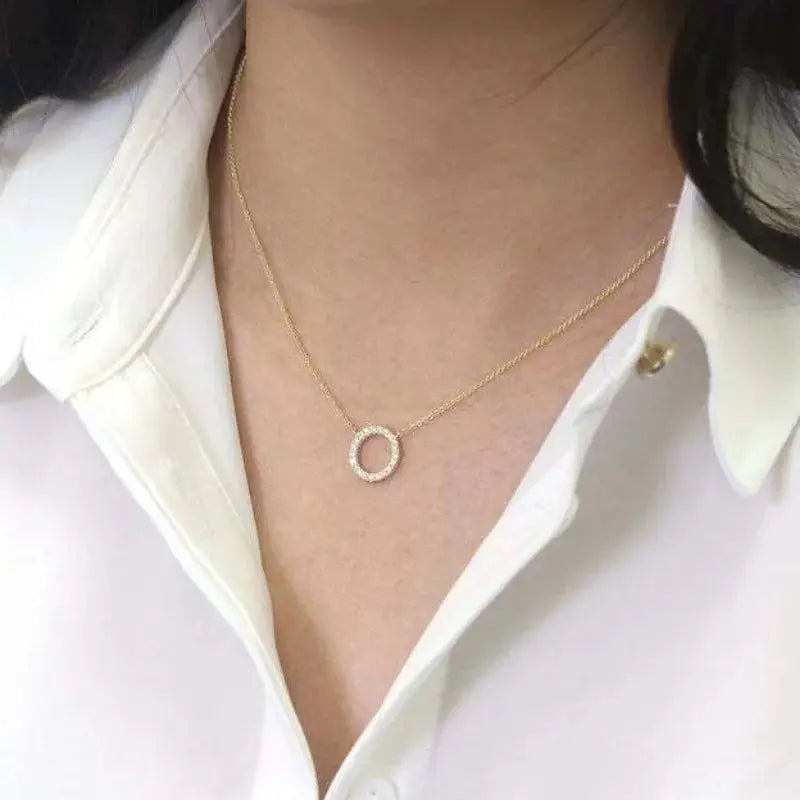 Fashion Trend Elegant Jewelry Simple Crystal Circle Pendant Necklace Golden Color Unquie Women Necklace Party Gift Wholesale theelegancejewellery