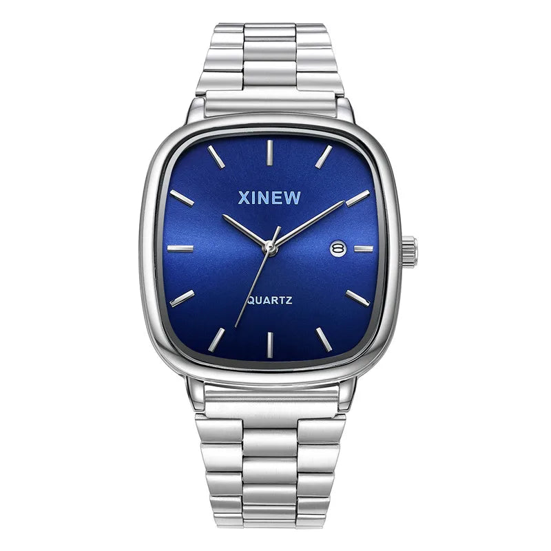 Genuine XINEW Brand Men Watches Silver Students Boys Fashion Full Stainless Steel Band Date Quartz Watch Relogios Masculinos