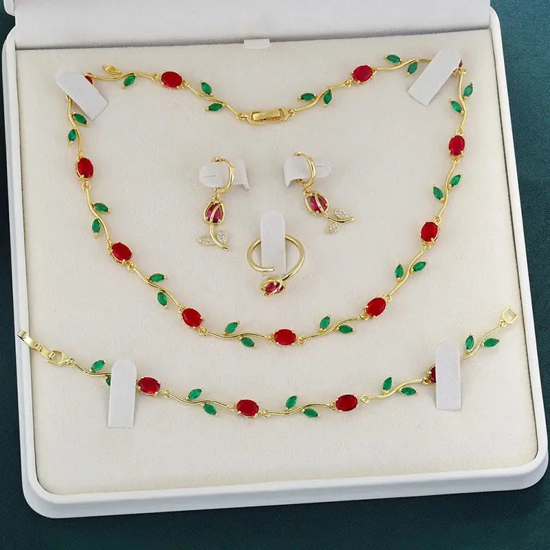 Exquisite Tulip Jewellery Set Includes (Earrings, Necklace, Bracelet, Ring) A Complete Evening Ensemble for the Lady theelegancejewellery