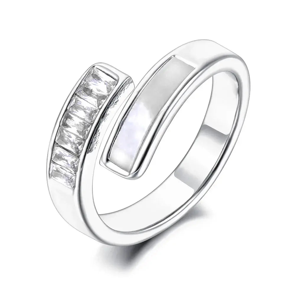 Lokaer Fashion Cubic Zirconia Stainless Steel Waterproof Geometric Ring for Women White Shell Charm Personalized Jewelry R23016 EleganceJewellery