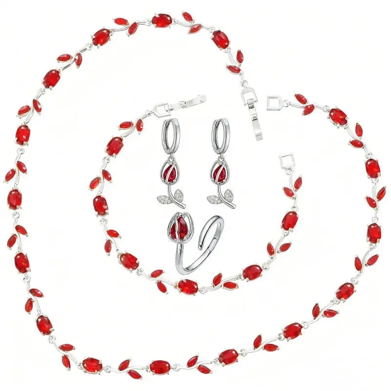 Exquisite Tulip Jewellery Set Includes (Earrings, Necklace, Bracelet, Ring) A Complete Evening Ensemble for the Lady theelegancejewellery