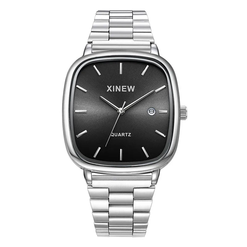 Genuine XINEW Brand Men Watches Silver Students Boys Fashion Full Stainless Steel Band Date Quartz Watch Relogios Masculinos