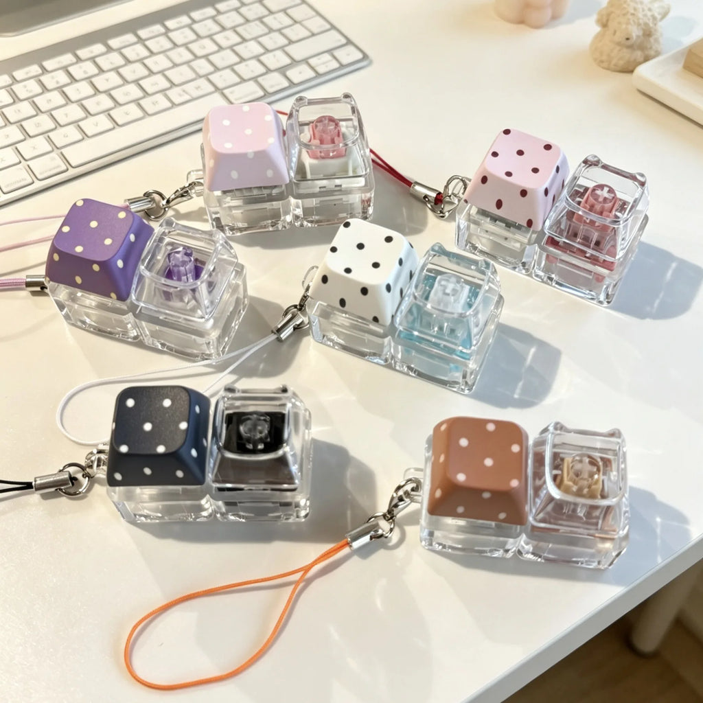 4-Key Polka Dot Keychain Pendant Fidget Stress Releasing Decompression Keychain Press Keyboard Button Keycap Bags Charm Pendant
