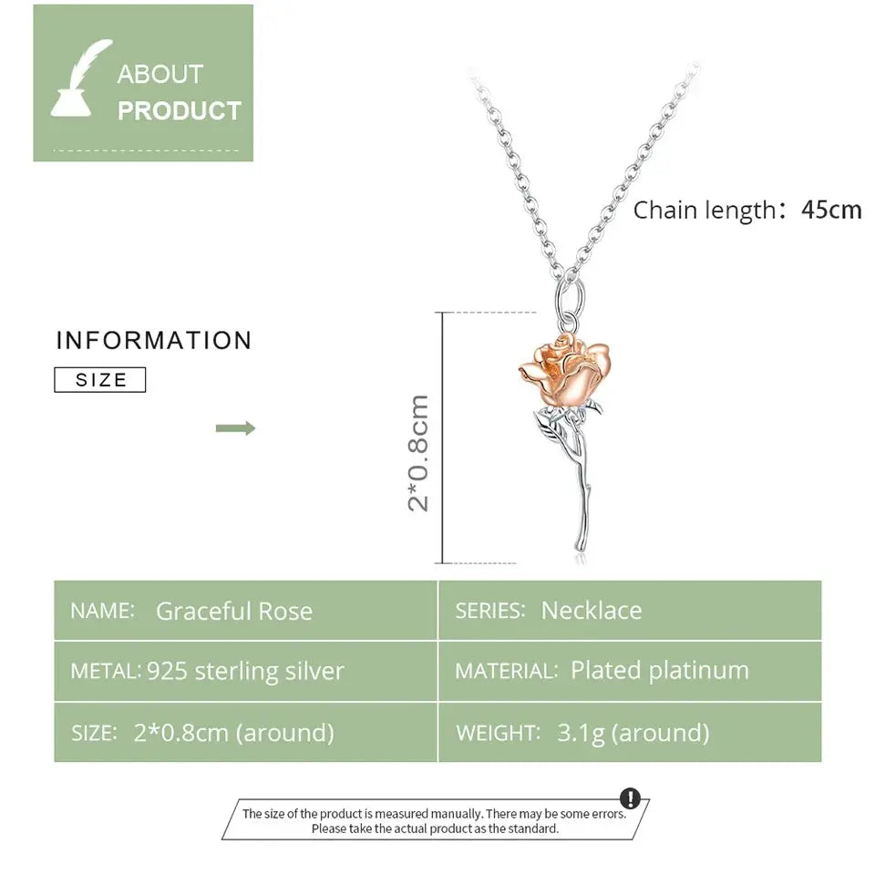 bamoer Sterling Silver 925 Graceful Rose Pendant Necklace for Women Chain Necklaces Plated platinum Jewelry BSN190 theelegancejewellery