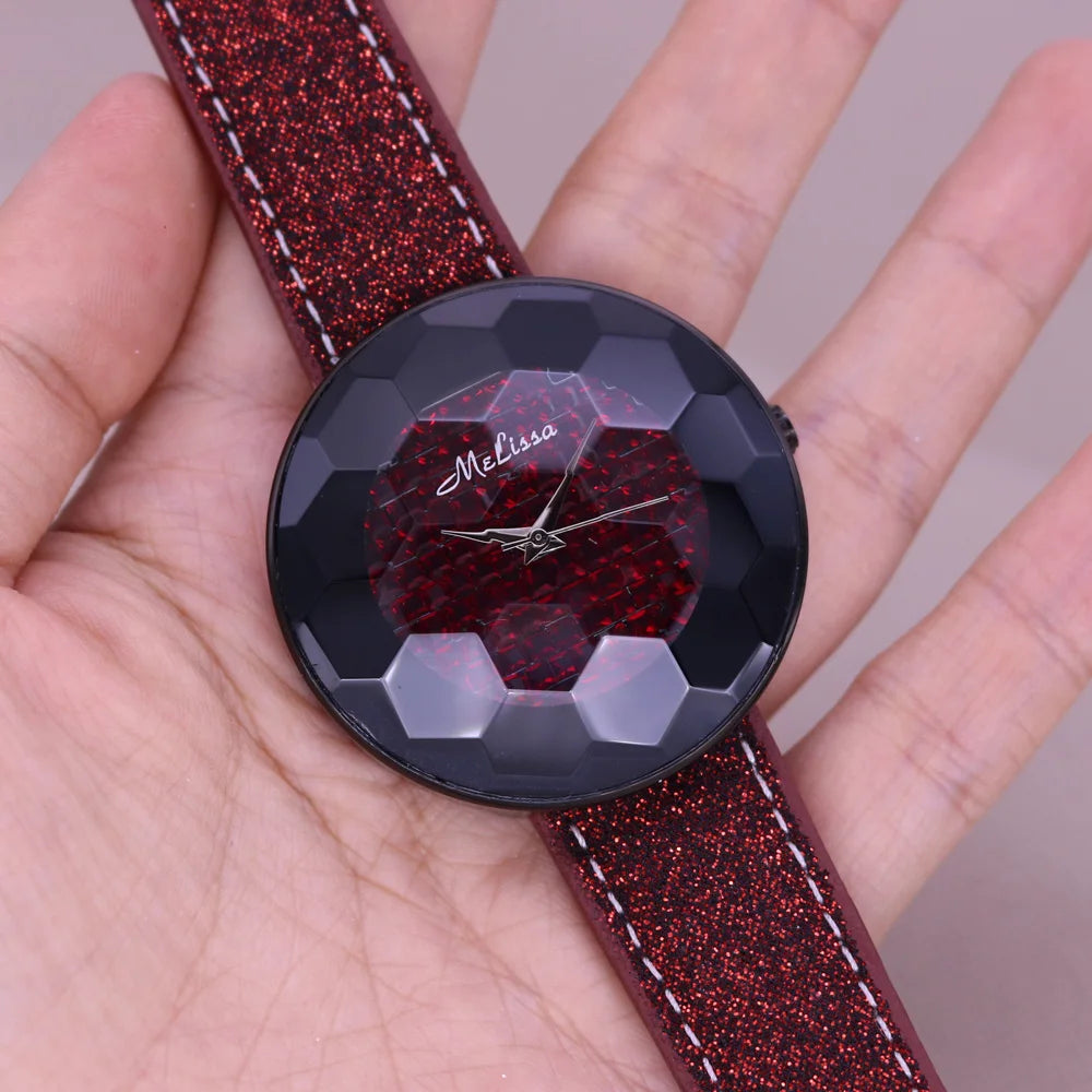 Sale Melissa Luxury Lady Women's Watch Rhinestone Crystal Fashion Hours Bracelet Real Leather Girl Birthday Gift