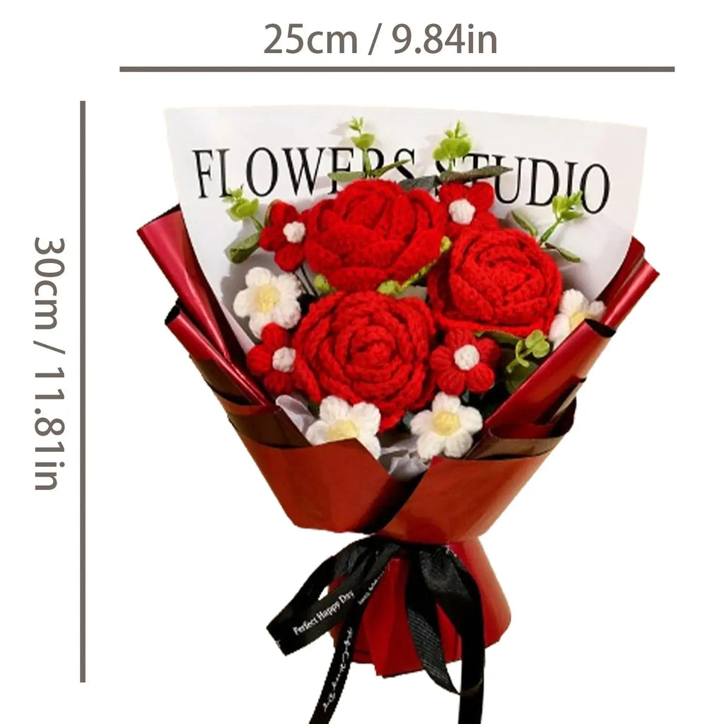 Crochet Red Rose Bouquet theelegancejewellery