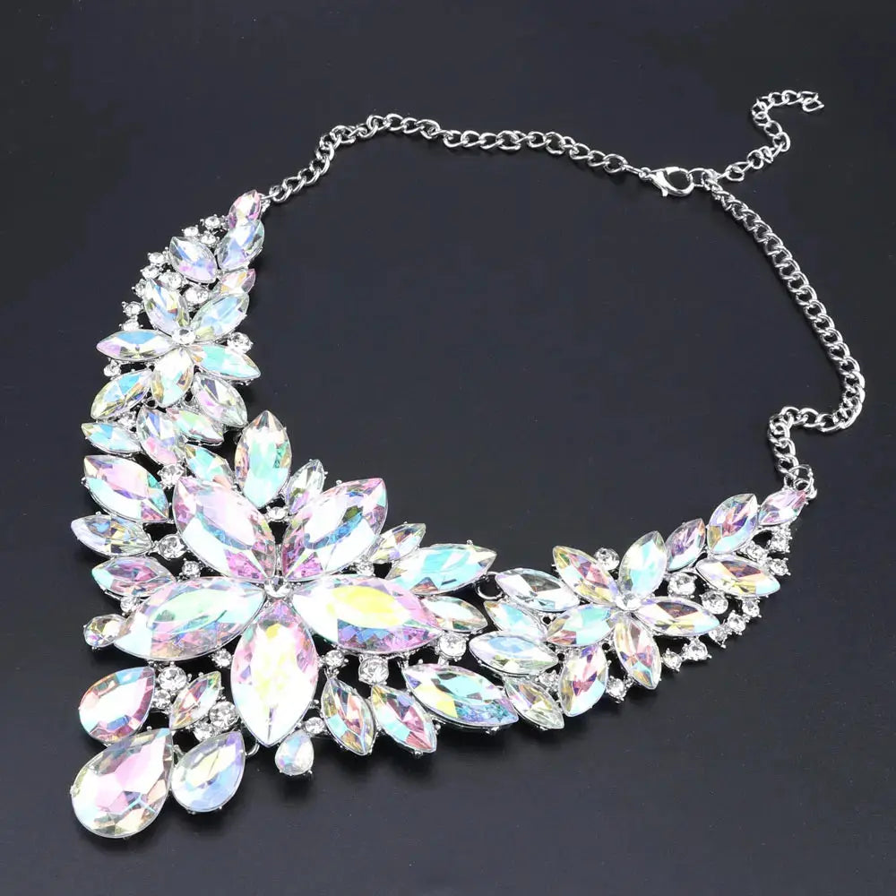New Luxury Indian Bridal Jewelry Sets Wedding Party Costume Jewellery Womens Fashion Gifts Flower Crystal Necklace Earrings Sets theelegancejewellery