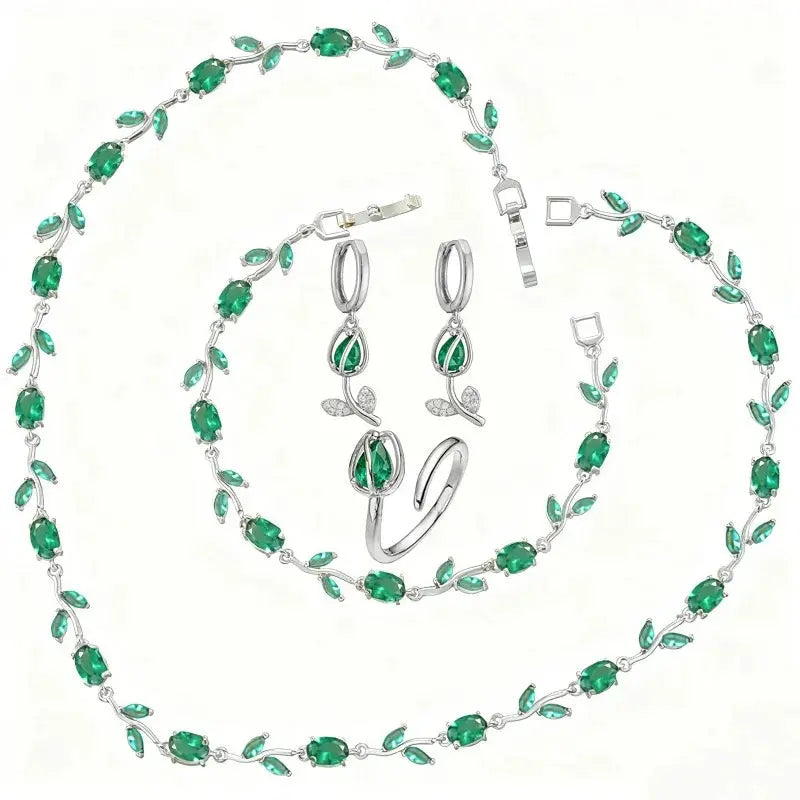 Exquisite Tulip Jewellery Set Includes (Earrings, Necklace, Bracelet, Ring) A Complete Evening Ensemble for the Lady theelegancejewellery