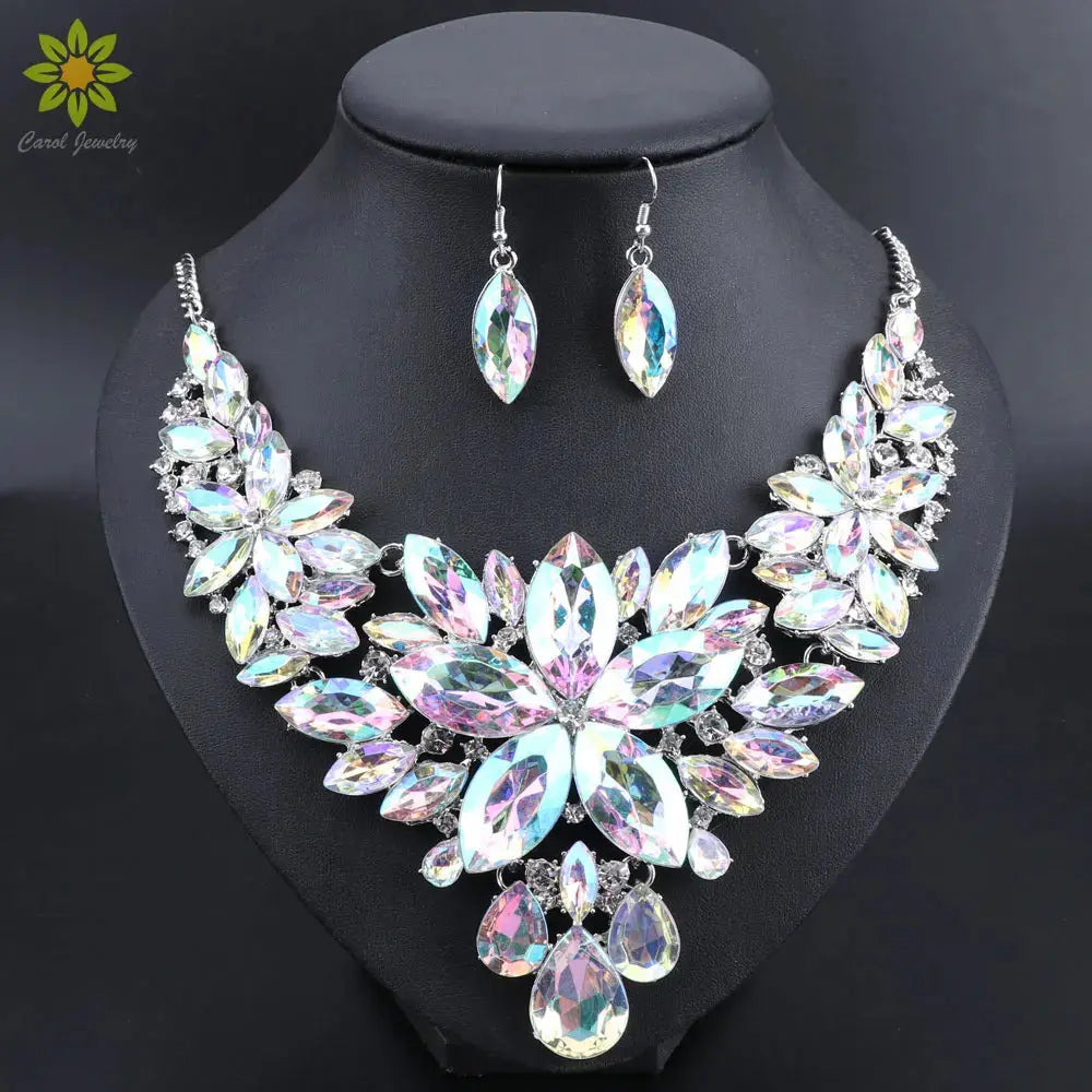 New Luxury Indian Bridal Jewelry Sets Wedding Party Costume Jewellery Womens Fashion Gifts Flower Crystal Necklace Earrings Sets theelegancejewellery