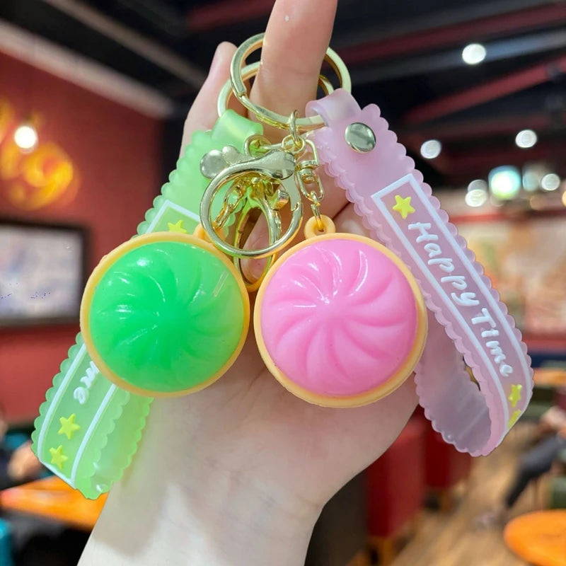 Squishy Dumplings Keychain Press Button Stress Relief Mini Keyboard Fidget Keyrings LED Lighting Hanging Bags Pendent Gifts