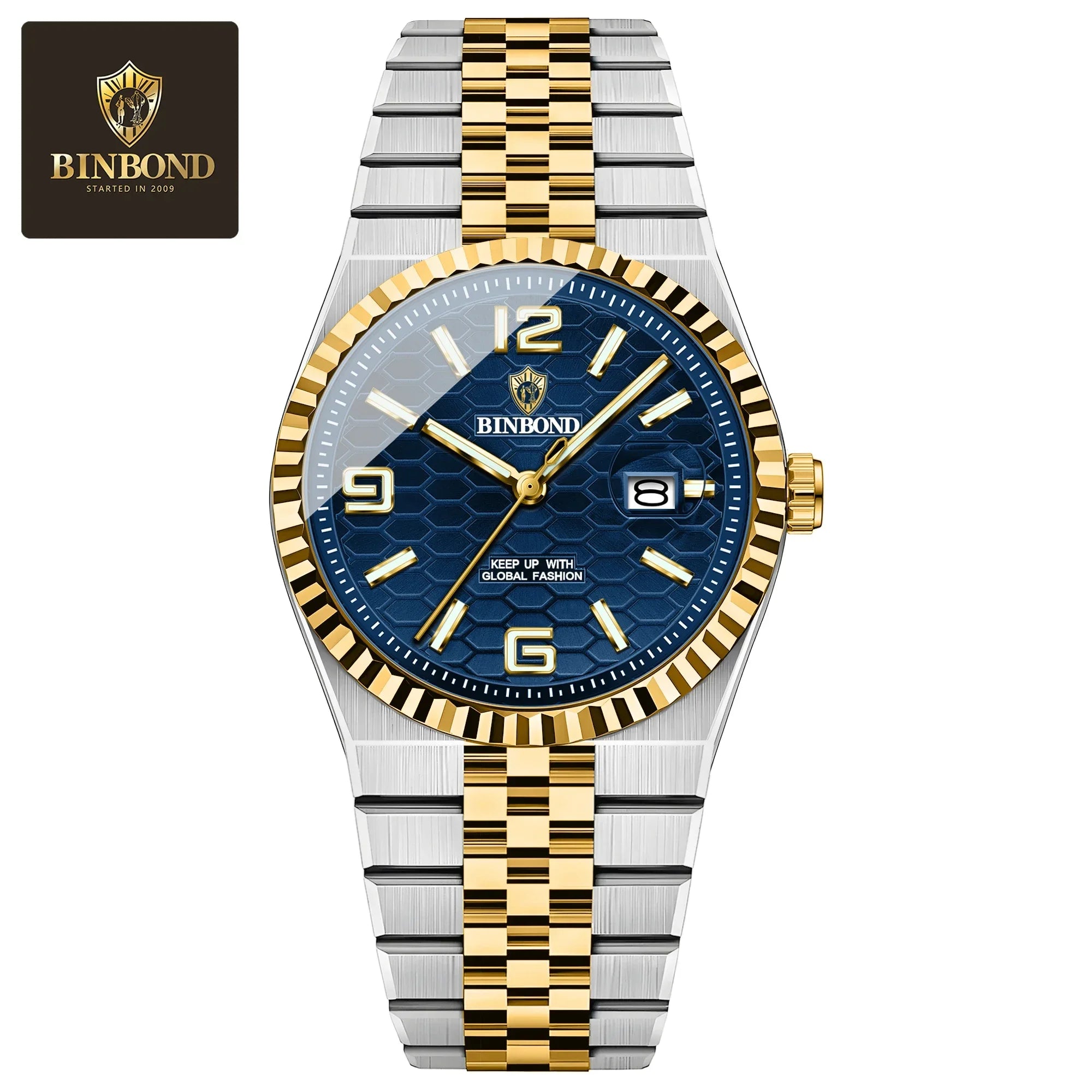 BINBOND Top Business Men's Watches Stainless Steel Textured Luminous Dial Leisure Quartz Watch Waterproof Outdoor Sports Watch