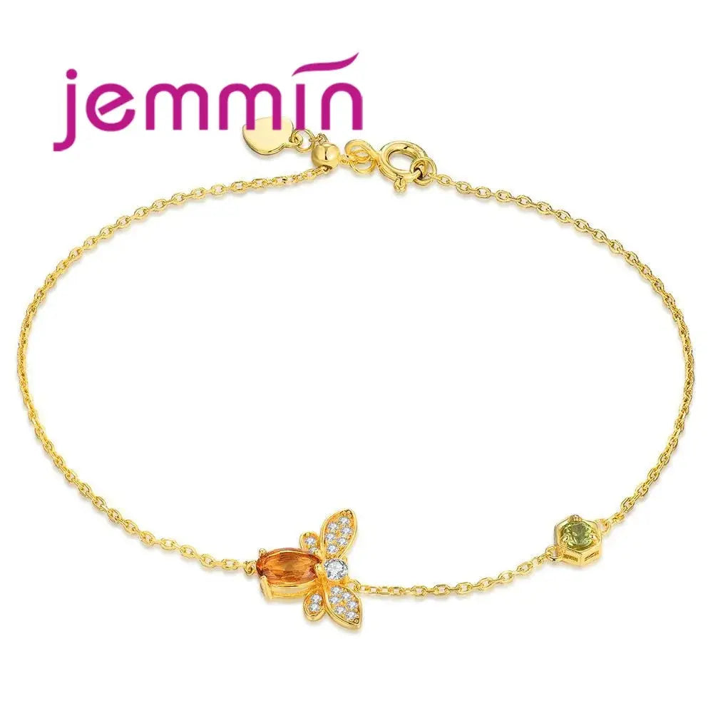 New Arrival Women Fashion Full Sets Bee Jewelry 925 Silver Trendy Gold Color Bracelet Earrings Pendant Necklace For Sale theelegancejewellery